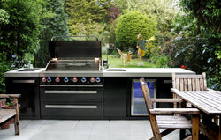 Mont Alpi 805 Black Stainless Steel Island with Beverage Center - 6-Burner Grill, 2 Infrared Burners, Sink, Fridge MAi805-BSSBEV