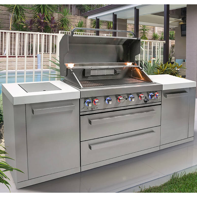 Mont Alpi Deluxe Stainless Steel 6 Burner Island With Side Burner and Cover