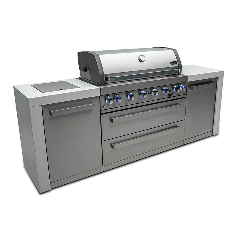 Mont Alpi Deluxe Stainless Steel 6 Burner Island With Side Burner and Cover