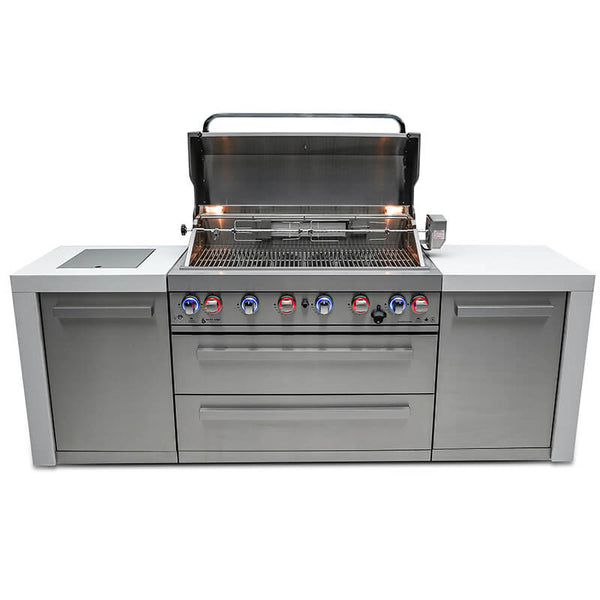 Mont Alpi Deluxe Stainless Steel 6 Burner Island With Side Burner and Cover