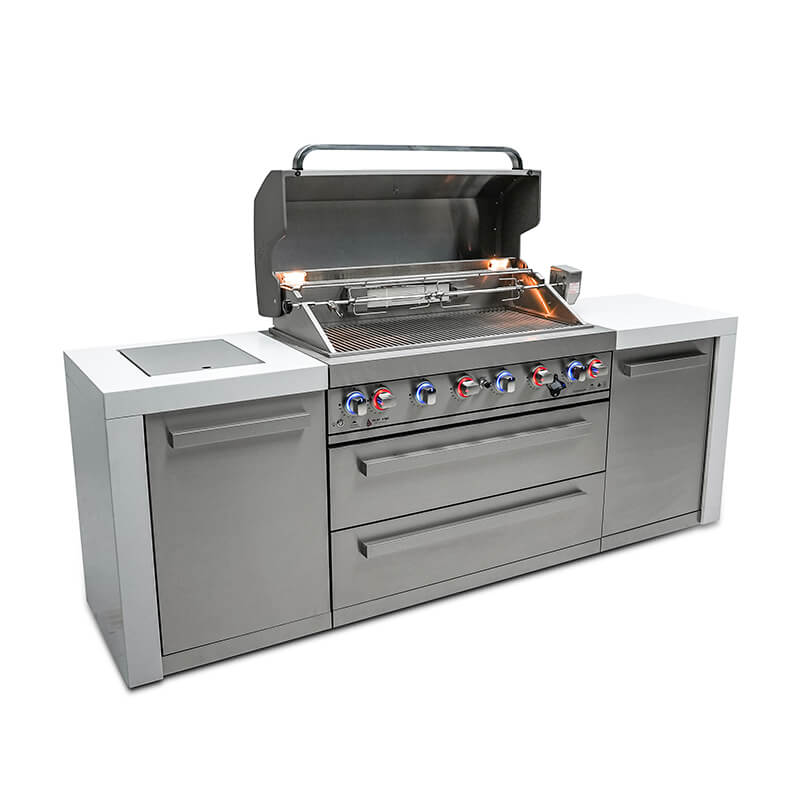 Mont Alpi Deluxe Stainless Steel 6 Burner Island With Side Burner and Cover