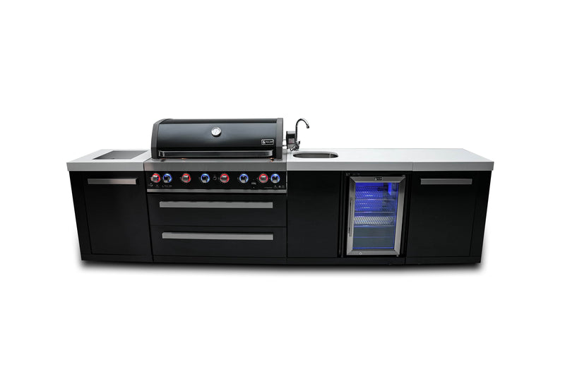 Mont Alpi 805 Black Stainless Steel Island with Beverage Center - 6-Burner Grill, 2 Infrared Burners, Sink, Fridge MAi805-BSSBEV