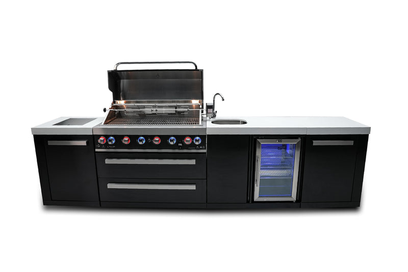 Mont Alpi 805 Black Stainless Steel Island with Beverage Center - 6-Burner Grill, 2 Infrared Burners, Sink, Fridge MAi805-BSSBEV