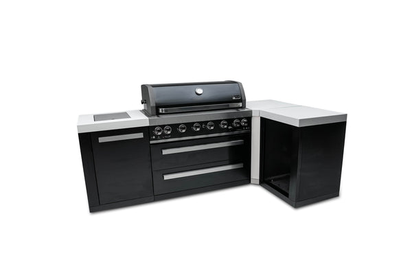 Mont Alpi 805 Deluxe Propane Gas Island Grill with Infrared Side Burner & Rotisserie Kit - Black Stainless Steel