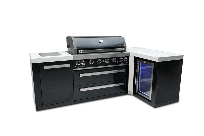 Mont Alpi 805 Deluxe Propane Gas Island Grill - Black Stainless Steel with Refrigerator Cabinet MAi805-BSS90FC