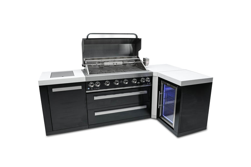 Mont Alpi 805 Deluxe Propane Gas Island Grill - Black Stainless Steel with Refrigerator Cabinet MAi805-BSS90FC