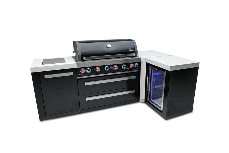 Mont Alpi 805 Deluxe Propane Gas Island Grill - Black Stainless Steel with Refrigerator Cabinet MAi805-BSS90FC