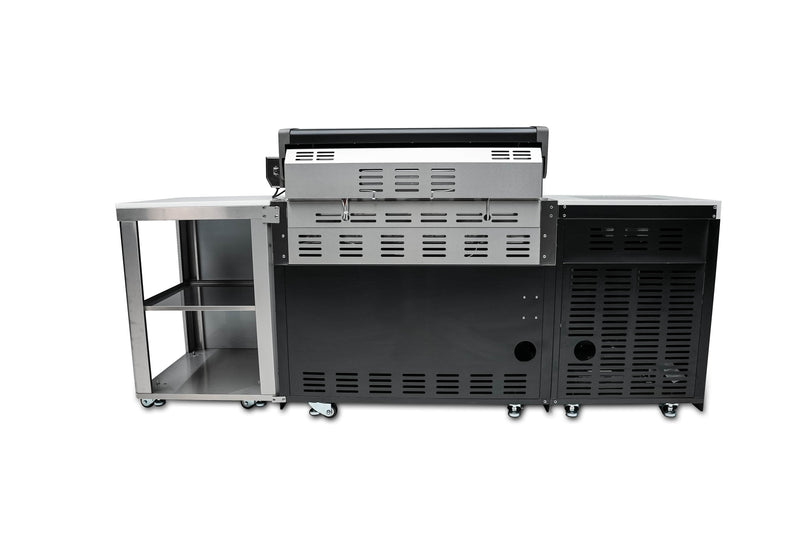 Mont Alpi 805 Deluxe Propane Gas Island Grill - Black Stainless Steel with Refrigerator Cabinet MAi805-BSS90FC