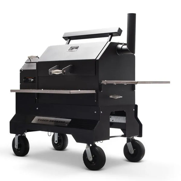 Yoder YS640s Black Competition Cart Pellet Grill with Stainless Steel Shelves