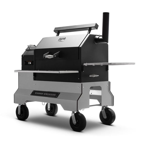 Yoder YS640s Silver Competition Cart Pellet Grill with Stainless Steel Shelves